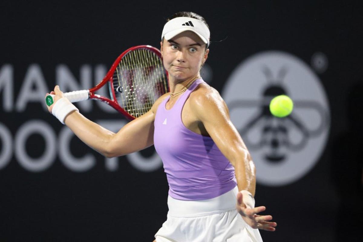Iva Jovic of the US hits a return against Elina Svitolina of Ukraine during their women's singles semi-final match at the WTA Auckland Classic tennis tournament in Auckland on January 10, 2026.  Michael Bradley / AFP