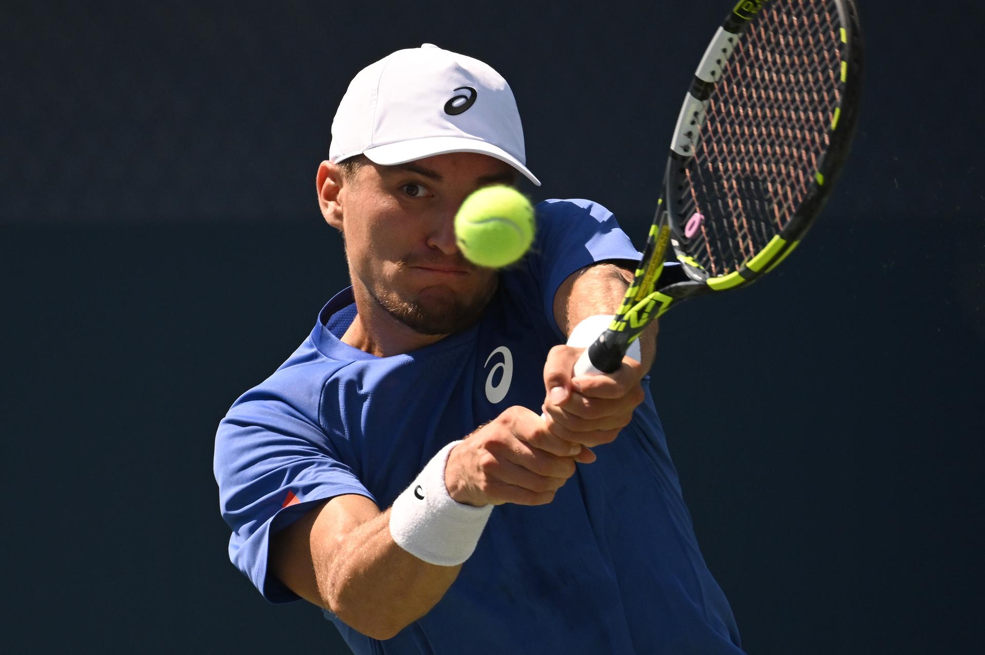 Belgian Raphael Collignon pictured in action during a tennis match against Colombian Galan, in the first round of the men's singles of the 2025 US Open Grand Slam tennis tournament in New York City, USA, Monday 25 August 2025. BELGA PHOTO TONY BEHAR