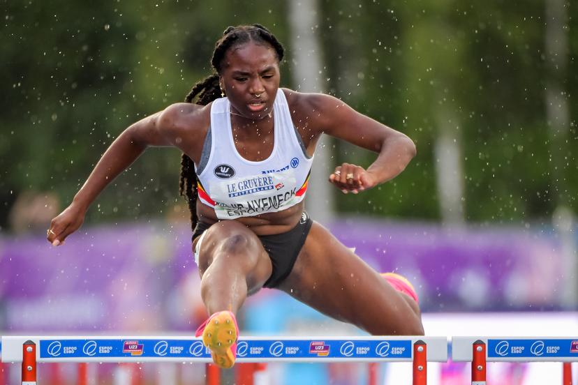 Yanla Ndjip Nyemeck pictured in action during the women's 100m hurdles, at the first day of the European Athletics U23 Championships, Thursday 13 July 2023 in Espoo, Finland. The European championships take place from 13 to 17 July. BELGA PHOTO THOMAS WINDESTAM