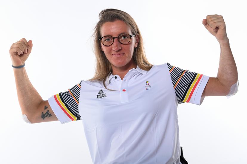 Laurence VandeVyver poses for the photographer at a photoshoot for the Belgian Olympic Committee BOIC - COIB and Belgian Paralympic Committee BPC ahead of the Tokyo 2020 Paralympic Games, in Brussels, Friday 09 July 2021. BELGA PHOTO JASPER JACOBS