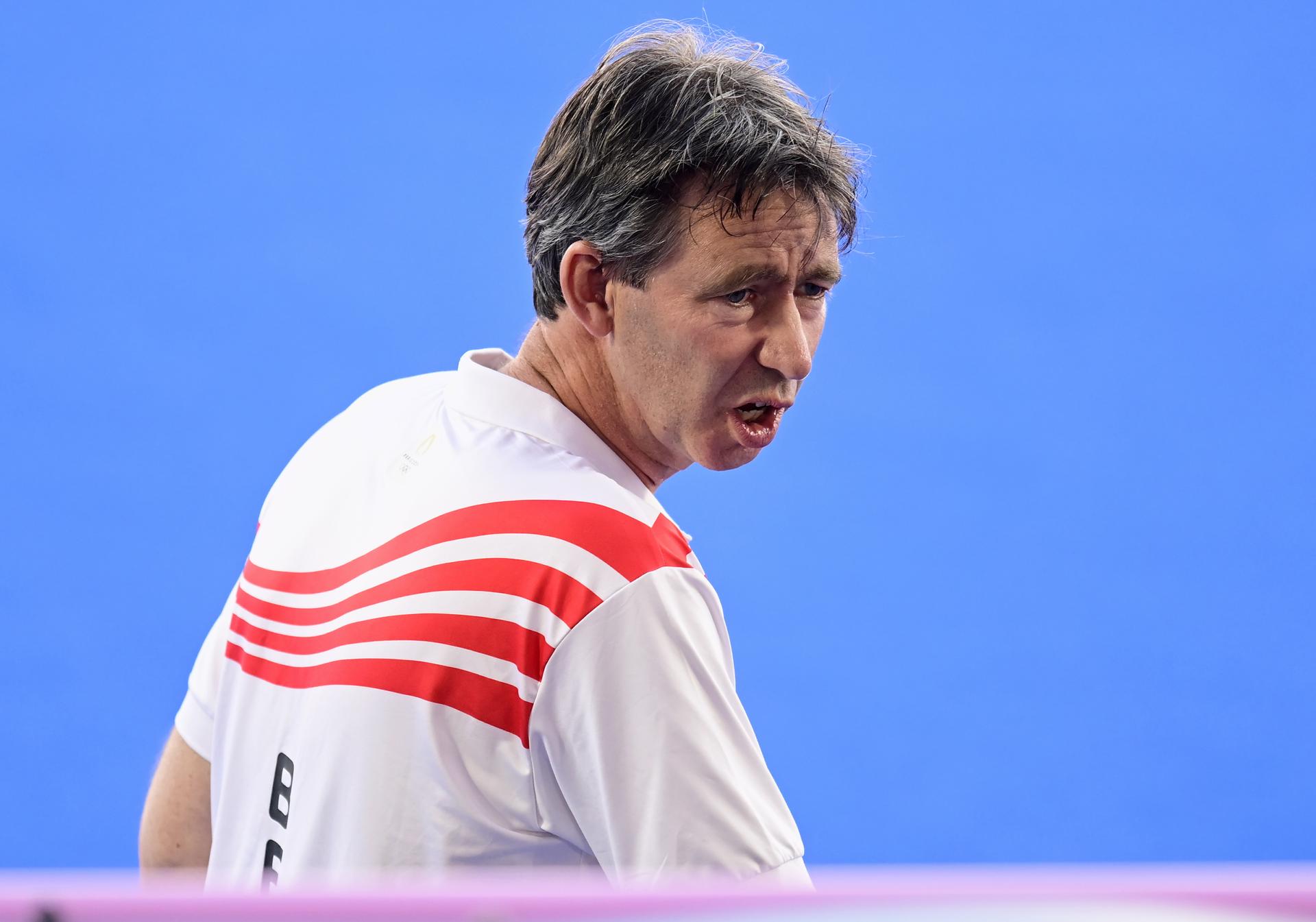 Belgium's head coach Raoul Ehren pictured during a hockey game between Belgium's national team the Red Panthers and Spain, a quarter-final game at the Paris 2024 Olympic Games, on Monday 05 August 2024 in Paris, France. The Games of the XXXIII Olympiad are taking place in Paris from 26 July to 11 August. The Belgian delegation counts 165 athletes competing in 21 sports. BELGA PHOTO DIRK WAEM