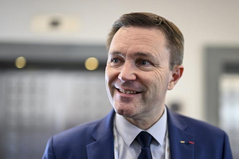 Candidate to the presidency of the International Olympic Committee (IOC) David Lappartient of France speaks to the presse during the 144th IOC Session in Costa Navarino, Greece, where the next IOC President will be elected, on March 19, 2025.  The election between seven canditates will take place on March 20, 2025. Fabrice COFFRINI / AFP