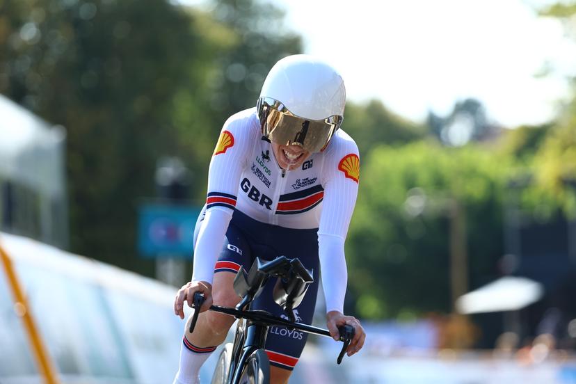 British Anna Henderson pictured in action during the 24 km time trial of the Women Elite category at the UEC road European cycling championships, Wednesday 01 October 2025, in Loriol-sur-Drome, France. The European cycling championships Drome-Ardeche takes place from 1 to 5 October, France. BELGA PHOTO DAVID PINTENS