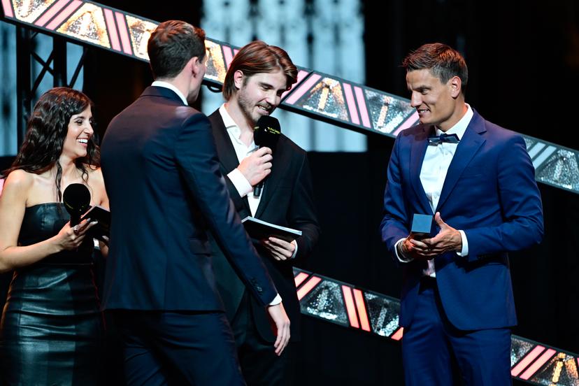 Essevee's Jelle Vossen pictured during the Pro League Awards 2025, for the best players in the 1st and 2nd divisions of the 2024_2025 Belgian soccer championships, Monday 26 May 2025 in Antwerp. BELGA PHOTO DIRK WAEM