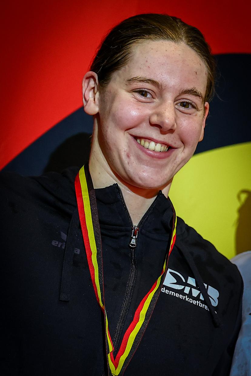 Belgian swimmer Roos Vanotterdijk pictured after winning the 50m backstroke race during the Open Belgian Swimming Championships 2025 (25-27/04), in Antwerp, on Friday 25 April 2025. BELGA PHOTO DAVID PINTENS