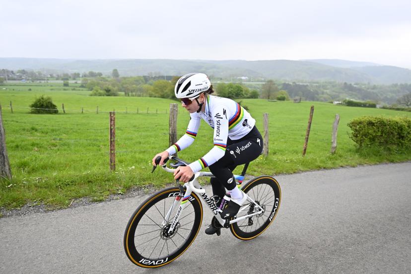 Belgian Lotte Kopecky of SD Worx-Protime pictured during a training and track reconnaissance session, on the 'Cote de la Redoute', in Remouchamps, Aywaille, ahead of the Liege-Bastogne-Liege one day cycling race, Friday 25 April 2025. BELGA PHOTO ERIC LALMAND