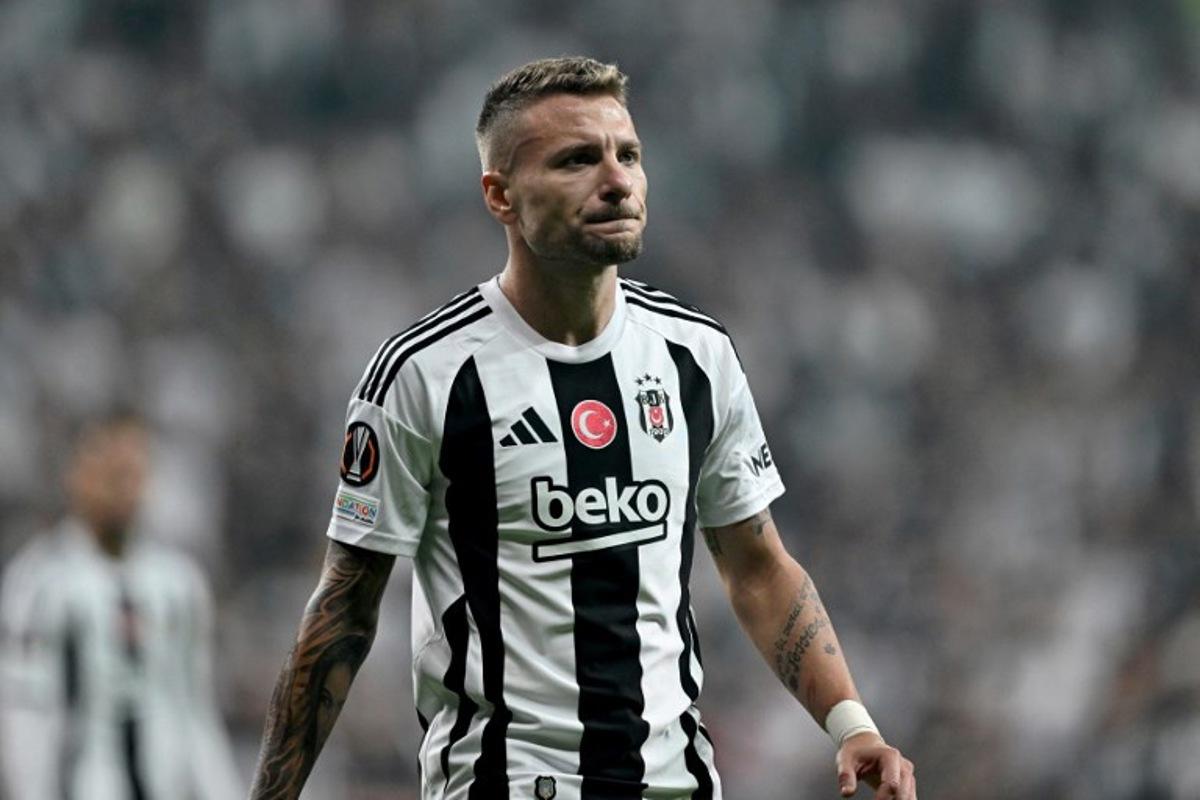 Besiktas' Italian forward #17 Ciro Immobile reacts during the UEFA Europa League 1st round day 2 football match between Besiktas JK and Eintracht Frankfurt at the Besiktas Park Stadium in Istanbul on October 3, 2024.  Ozan KOSE / AFP