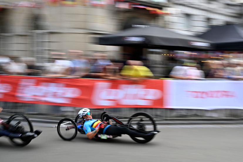 Belgium Jean-Francois Deberg (MH3) pictured in action during the road race at the UCI Para-cycling Road World Championships, Saturday 30 August 2025, in Ronse. The UCI Para-Cycling Road World Championships take place from 28 to 31 Augustus in Ronse. BELGA PHOTO JASPER JACOBS