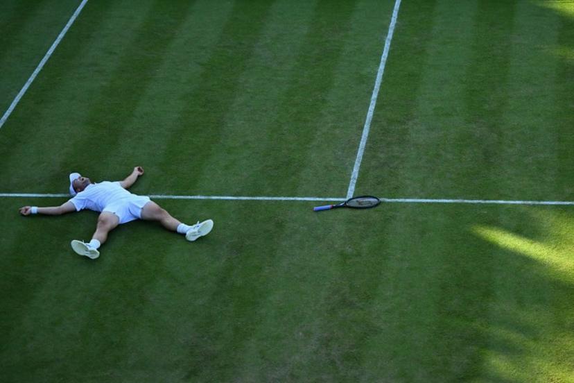 Britain's Arthur Fery celebrates winning against Belgium's Zizou Bergs during their men's singles third round tennis match on the sixth day of the 2026 Wimbledon Championships at The All England Lawn Tennis and Croquet Club in Wimbledon, southwest London, on July 4, 2026.  Kirill KUDRYAVTSEV / AFP
