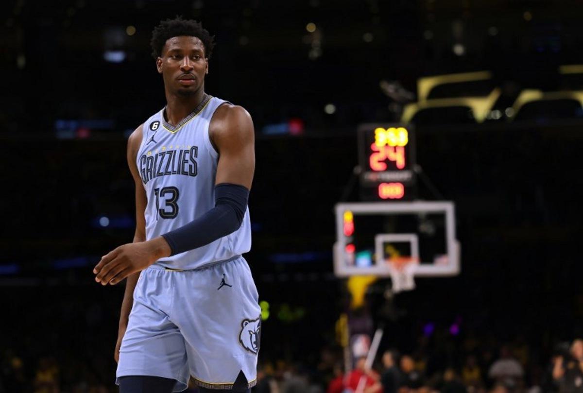 (FILES) In this file photo taken on March 07, 2023 Jaren Jackson Jr. #13 of the Memphis Grizzlies reacts in the final minutes during a 112-103 Los Angeles Lakers win at Crypto.com Arena in Los Angeles, California.  NBA Defensive Player of the Year Jaren Jackson Jr. of the Memphis Grizzlies was the top vote-getter on the NBA All-Defensive Team announced May 9, 2023. Harry How / GETTY IMAGES NORTH AMERICA / AFP
