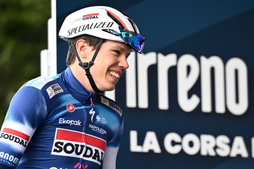 French Paul Magnier of Soudal Quick-Step pictured at the start of the second stage of the Tirreno-Adriatico cycling race, a 189km race from Camaiore to Follonica, Italy, Tuesday 11 March 2025. BELGA PHOTO DIRK WAEM