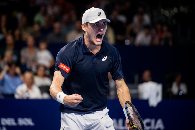 Belgian Raphael Collignon celebrates during the European Open ATP tennis tournament in Brussels, on Saturday 18 October 2025. This year's edition of the tournament is taking place from 12 to 19 October 2025. BELGA PHOTO JASPER JACOBS
