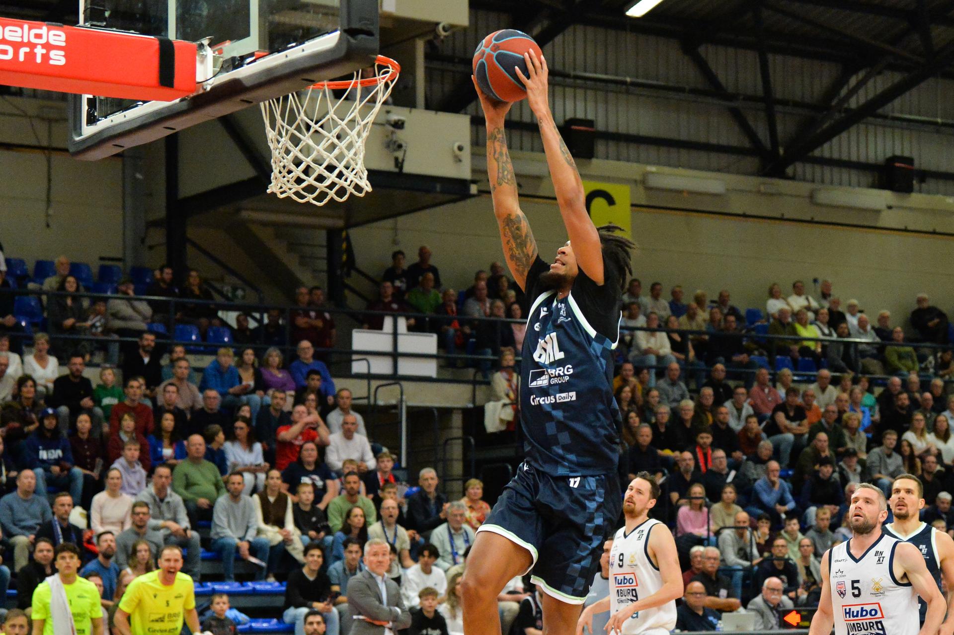 Brussels' Demetric Horton pictured in action during a basketball match between Limburg United and Brussels, Friday 03 October 2025 in Mechelen, on day 2 of the 'BNXT League' Belgian/ Dutch first division basket championship. BELGA PHOTO JILL DELSAUX
