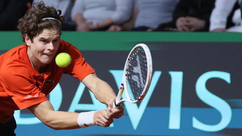 Belgian Alexander Blockx pictured in action during a tennis match against Bulgarian Radulov, during the qualifier of the Davis Cup on Saturday 07 February 2026, in Plovdiv, Bulgaria. Belgium will compete this weekend in the Davis Cup qualifiers against Bulgaria. BELGA PHOTO BENOIT DOPPAGNE