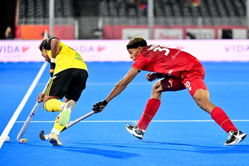 Belgium's Nelson Onana pictured during a hockey game between Belgian Lions and Malaysia, the third (out of three) matches during the group stage of the men's 2026 Hockey World Cup, Wednesday 19 August 2026 in Wavre. The 2026 edition of the Hockey World Cup takes place in Belgium and The Netherlands from August 15 to August 30. BELGA PHOTO DIRK WAEM