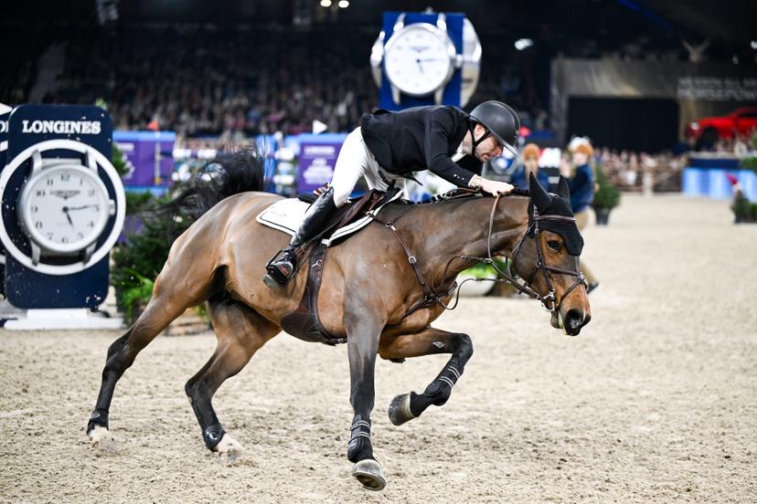 Belgian Pieter Devos with Casual Dv Z pictured in action during the FEI World Cup Jumping competition at the 'Vlaanderens Kerstjumping - Memorial Eric Wauters' equestrian event in Mechelen on Monday 30 December 2024. BELGA PHOTO TOM GOYVAERTS
