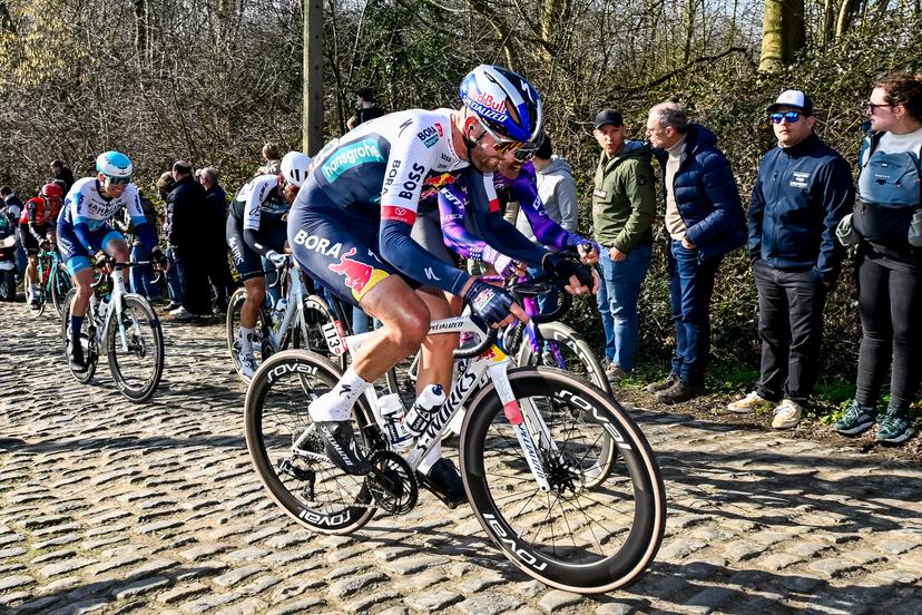 Spanish Oier Lazkano of RedBull-BORA-hansgrohe pictured in action during the Kuurne-Brussels-Kuurne one day cycling race, 196,9 km from Kuurne to Kuurne via Brussels, Sunday 02 March 2025. BELGA PHOTO DIRK WAEM