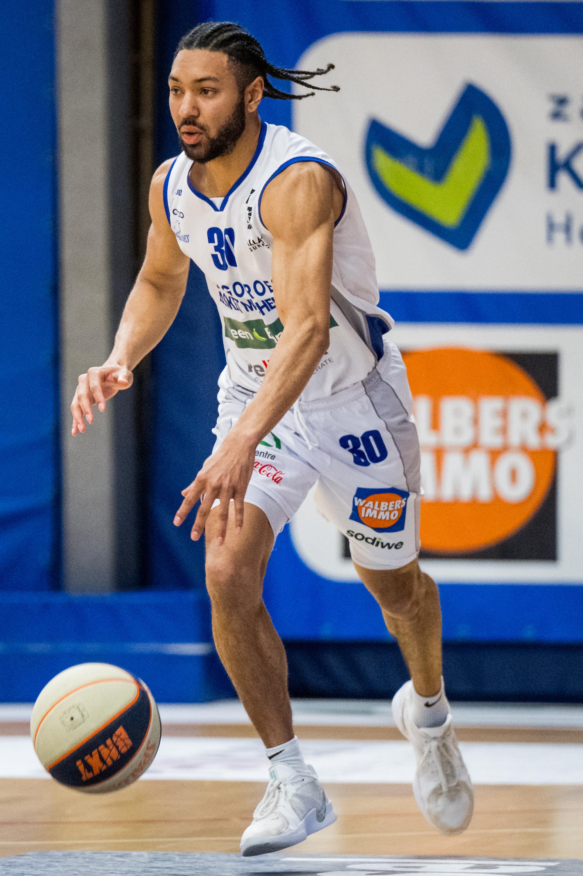 Mechelen's Joshua Heath pictured in action during a basketball match between Kangoeroes Mechelen and Filou Oostende, Wednesday 04 June 2025 in Mechelen, the third leg of the best-of-5 finals in the playoffs of the 'BNXT League' Belgian/ Dutch first division basket championship. BELGA PHOTO JASPER JACOBS