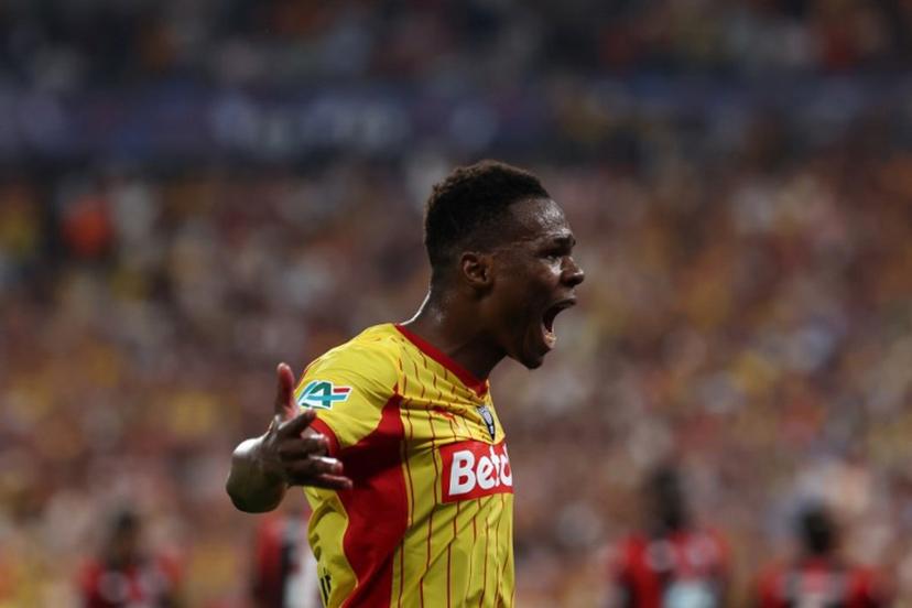 Lens' Malian midfielder #08 Mamadou Sangare reacts during the French Cup final football match between RC Lens and OGC Nice at the Stade de France stadium, in Saint-Denis, on the outskirts of Paris, on May 22, 2026.  FRANCK FIFE / AFP