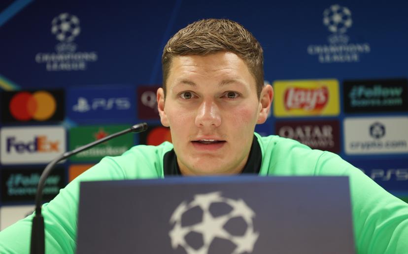Union's goalkeeper Kjell Scherpen pictured during a press conference of Belgian soccer team Royale Union Saint-Gilloise in Anderlecht, Brussels, on Monday 08 December 2025. The team is preparing for tomorrow's match against French team Olympique de Marseille, on the sixth day of the League phase of the UEFA Champions League tournament. BELGA PHOTO VIRGINIE LEFOUR
