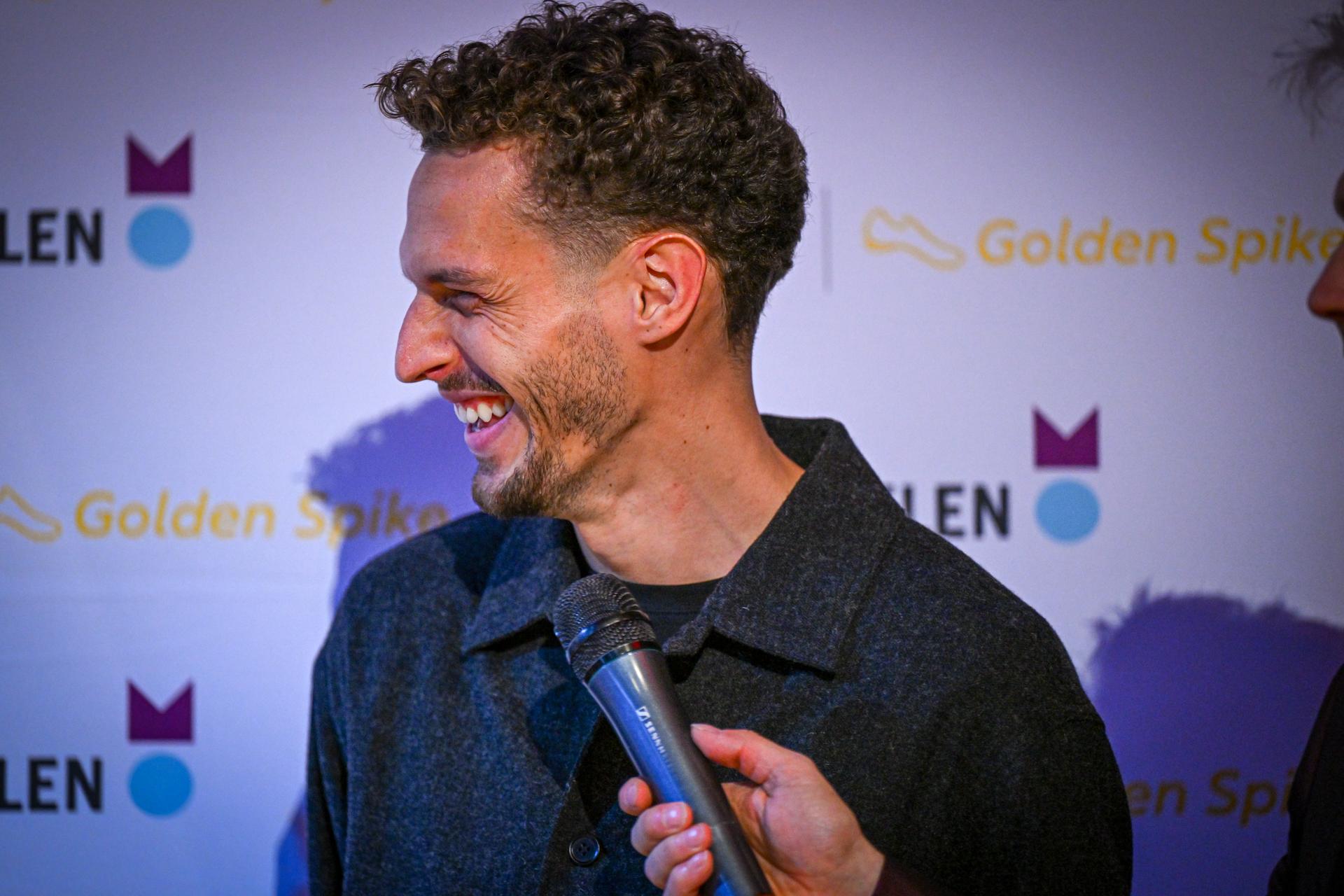 Belgian Dylan Borlee pictured during the 'Golden Spike' athletics awards ceremony, Saturday 30 November 2024 in Mechelen. BELGA PHOTO LUC CLAESSEN