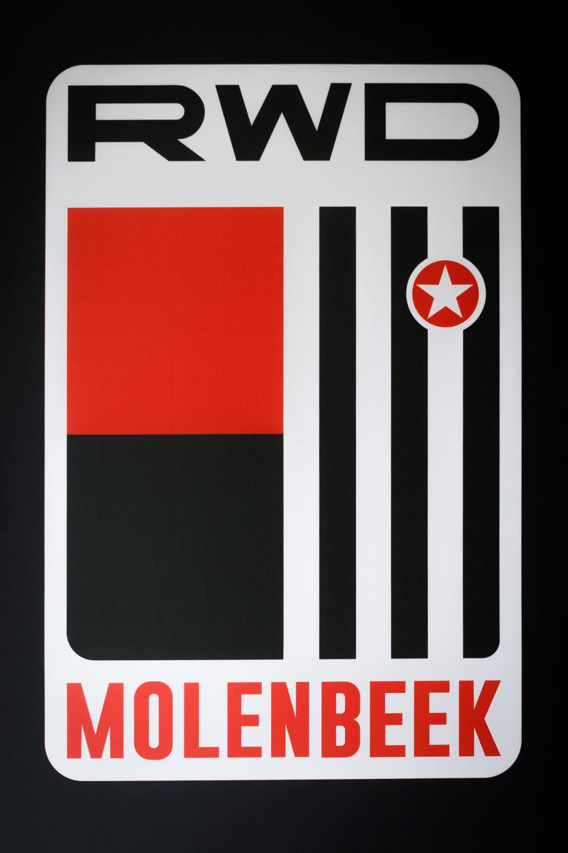 Illustration picture shows the logo of RWDM in marge of a press conference of first division club RWD Molenbeek to present a new coach in the last part of the 2023-2024 Belgian championships, Monday 25 March 2024 in Brussels. BELGA PHOTO HATIM KAGHAT