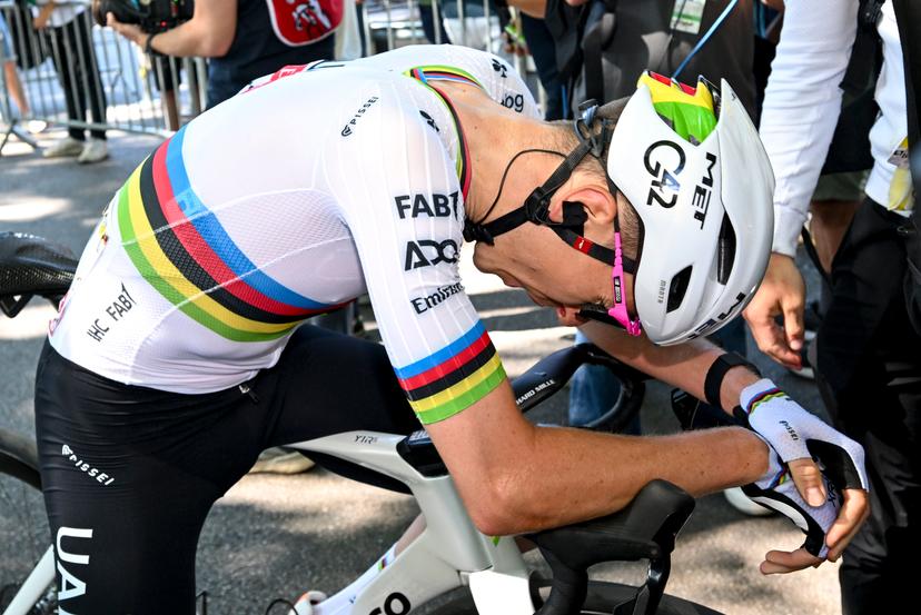 Slovenian Tadej Pogacar of UAE Team Emirates celebrates after winning the fourth stage of the 2025 Tour de France cycling, Amien Metropole - Rouen (173 km), on Tuesday 08 July 2025 in France. The 112th edition of the Tour de France starts on Saturday 5 July in Lille, France, and will finish in Paris, France on the 27th of July. BELGA PHOTO POOL SZYMON GRUCHALSKI