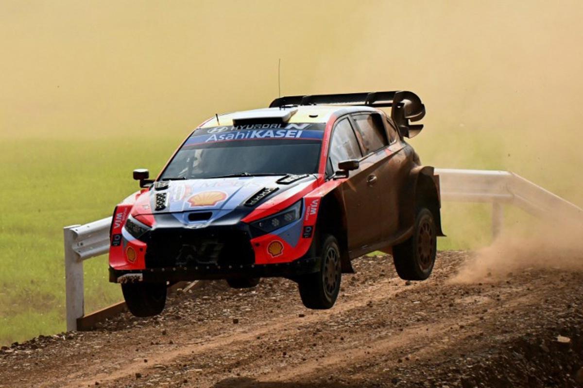 Estonian driver Ott Tanak and co-driver Martin Jarveoja compete in their Hyundai i20 N Rally1 during the Trinidad stage of the WRC Rally Paraguay, 10th stage of the FIA World Rally Championship (WRC), in Trinidad, near Encarnacion, Paraguay on August 31, 2025.  Luis ROBAYO / AFP