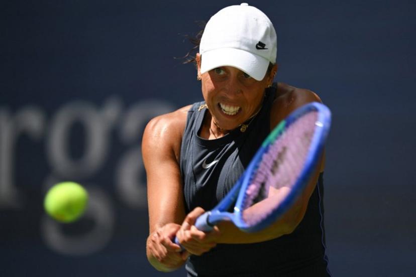 USA's Madison Keys hits a return to Mexico's Renata Zarazua during their women's singles first round tennis match on day two of the US Open tennis tournament at the USTA Billie Jean King National Tennis Center in New York City, on August 25, 2025.  ANGELA WEISS / AFP