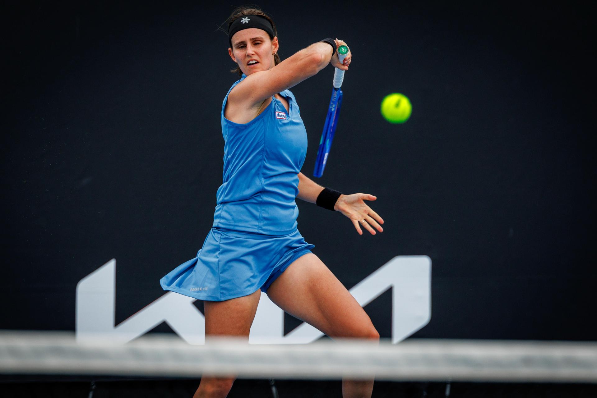 Belgium's Greet Minnen pictured in action during a third round qualifying match against Poland's Linda Klimovicova in the women singles at the Australian Open, Melbourne Park, Melbourne on Thursday 15 January 2026.  BELGA PHOTO PATRICK HAMILTON  --- BENELUX ONLY   ---