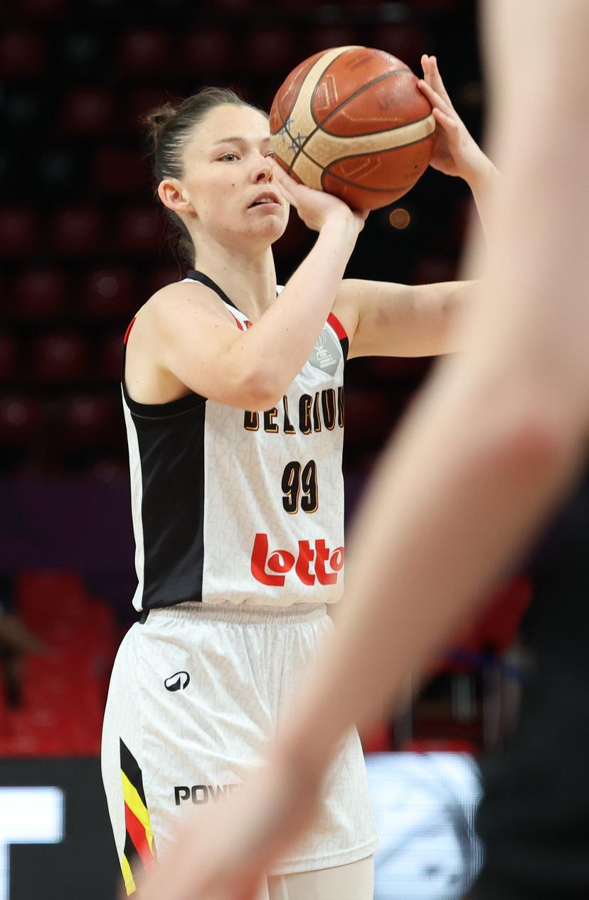 Belgium's Ine Joris pictured in action during a basketball match between Belgian national team 'the Belgian Cats' and Germany, in the quarterfinals of the FIBA Women's EuroBasket tournament, Wednesday 25 June 2025 in Piraeus, Greece. BELGA PHOTO VIRGINIE LEFOUR