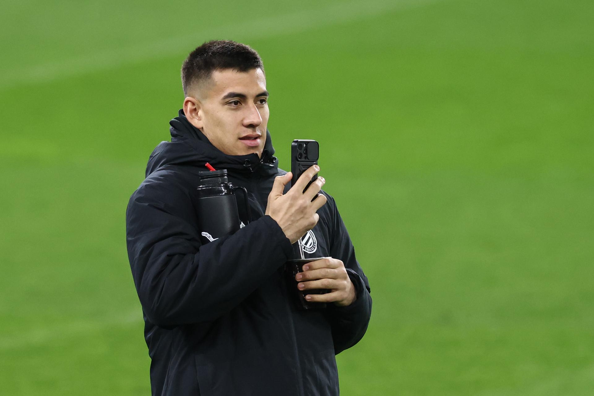 Club's Zaid Romero pictured during a training session of Belgian soccer Club Brugge KV, Tuesday 11 March 2025 in Birmingham, United Kingdom. Tomorrow, they will play against English club Aston Villa, on the second leg of the 1/8 finals of the UEFA Champions League knockout phase. BELGA PHOTO BRUNO FAHY BELGA PHOTO BRUNO FAHY