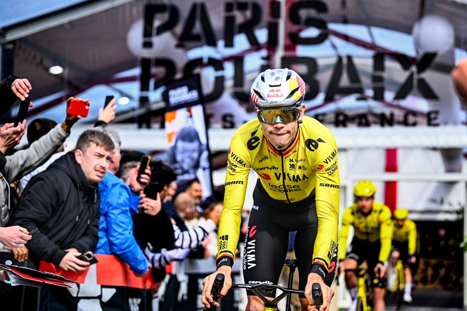 Belgian Wout van Aert of Team Visma-Lease a Bike pictured before the men's Paris-Roubaix cycling race, Sunday 12 April 2026, around Roubaix, France. The 123rd edition of Paris-Roubaix cycling races will take on Sunday, with the women riding 143,1 km the men riding 258,3 km on Sunday. BELGA PHOTO JASPER JACOBS