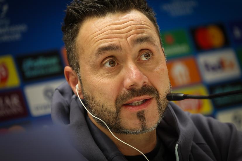 Marseille's head coach Roberto De Zerbi pictured during a press conference of French soccer team Olympique de Marseille in Anderlecht, Brussels, on Monday 08 December 2025. The team is preparing for tomorrow's match against Belgian Royale Union Saint-Gilloise, on the sixth day of the League phase of the UEFA Champions League tournament. BELGA PHOTO VIRGINIE LEFOUR