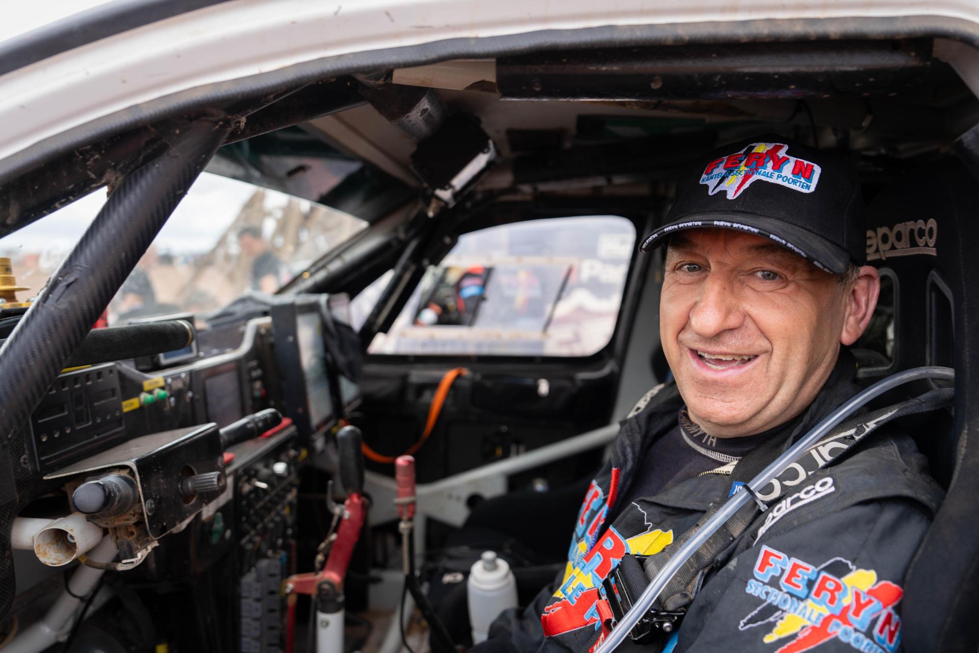 ATTENTION EDITORS - HAND OUT PICTURES - EDITORIAL USE ONLY - MANDATORY CREDIT:  'DIEDERD ESSELDEURS'   Hand out picture released on Saturday 12 April 2025 by Eric Dupain shows Belgian Pascal Feryn in his car at the last stage of the Morocco Desert Challenge rally rally race, on Saturday 12 April 2025.  *** Belga and Belga Editorial Board decline all responsibility regarding the content of this picture. *** PHOTO HAND OUT DIEDERD ESSELDEURS