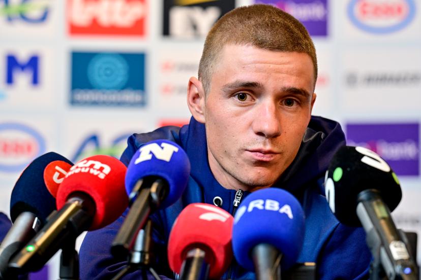 Belgian Remco Evenepoel pictured at press conference during the cycling road world championships, in Kigali, Rwanda, Friday 26 September 2025. The 2025 UCI Road World Championships take place from 21 to 28 September in Kigali, Rwanda. BELGA PHOTO DIRK WAEM