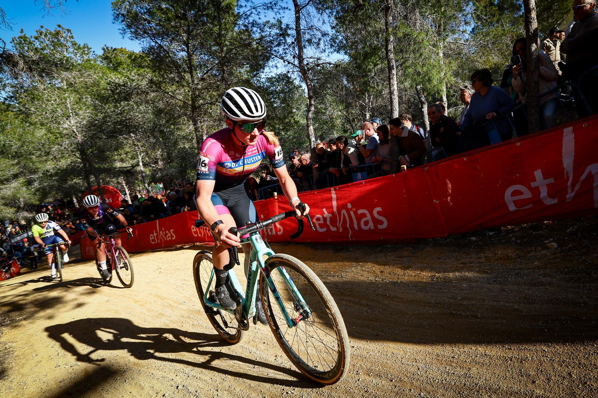 Belgian Alicia Franck pictured in action during the women's elite race at the cyclocross cycling event in Benidorm, Spain, Sunday 19 January 2025, stage 12/14 in the UCI World Cup competition. BELGA PHOTO DAVID PINTENS