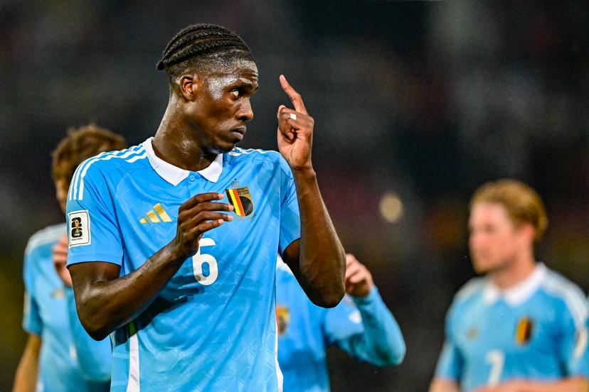 Belgium's Amadou Onana looks dejected after a soccer game between North Macedonia and Belgian national team Red Devils, Friday 06 June 2025 in Skopje, the first (out of 8) qualification games for the World Cup 2026. BELGA PHOTO DIRK WAEM