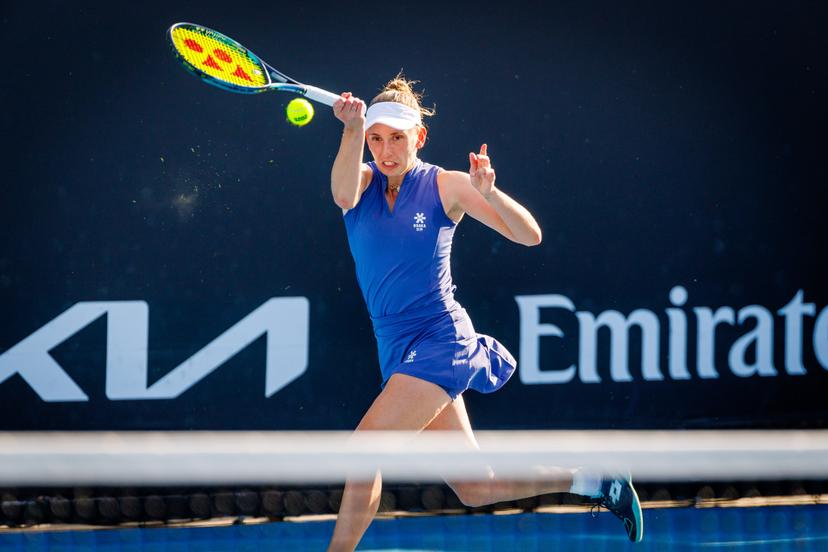 Belgian Elise Mertens pictured during a doubles tennis match between Belgian-Australian pair Mertens-Perez and Australian-Ukrainian pair Aiava-Kostyuk, in the second round of the women's doubles at the 'Australian Open' Grand Slam tennis tournament, Saturday 18 January 2025 in Melbourne Park, Melbourne, Australia. The 2025 edition of the Australian Grand Slam takes place from January 12th to January 26th. BELGA PHOTO PATRICK HAMILTON BELGIUM ONLY