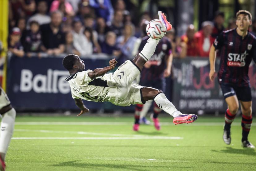 Francs Borains' Raymond Asante is pictured in action during a soccer match between RFC Liege and Royal Francs Borains, Monday 17 August 2026 in Liege, on day 1 of the 2026-2027 'Challenger Pro League' second highest division of the Belgian championship. BELGA PHOTO BRUNO FAHY