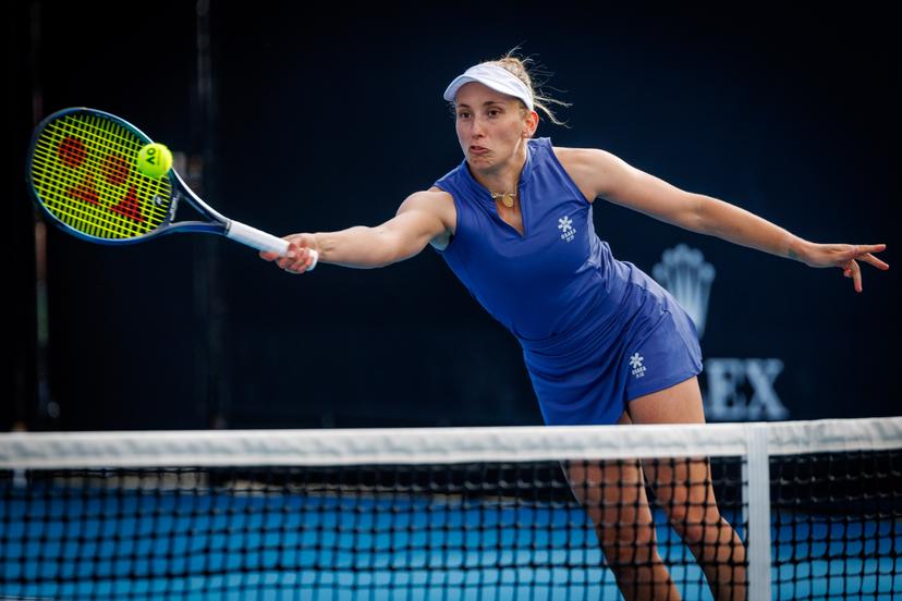 Belgian Elise Mertens pictured during a doubles tennis match between Belgian-Australian pair Mertens-Perez and Australian-Ukrainian pair Aiava-Kostyuk, in the second round of the women's doubles at the 'Australian Open' Grand Slam tennis tournament, Saturday 18 January 2025 in Melbourne Park, Melbourne, Australia. The 2025 edition of the Australian Grand Slam takes place from January 12th to January 26th. BELGA PHOTO PATRICK HAMILTON BELGIUM ONLY