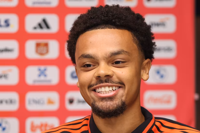 Belgian Lucas Noubi pictured during a press conference of the Red Devils U21 youth team, the Belgian youth national soccer team, at the national training center in Tubize, Wednesday 23 September 2026. The team is preparing for fixtures in the Euro 2027 qualifiers games. BELGA PHOTO BRUNO FAHY