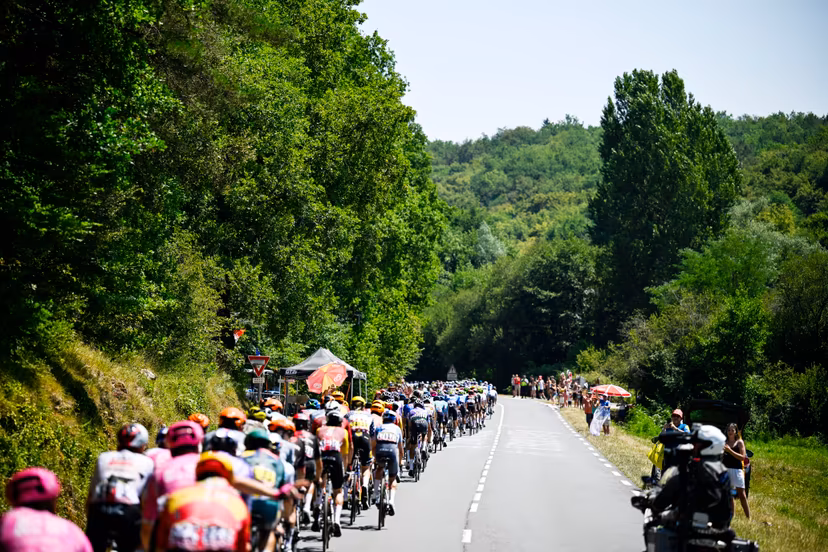 The pack of riders pictured in action during the stage 8 of the 2026 Tour de France cycling race, a stage of 182km from Perigueux to Bergerac, on Saturday 11 July 2026. The 113th edition of the Tour de France starts on Saturday 4 July in Barcelona, Spain, and will finish in Paris, France on the 26th of July. BELGA PHOTO TOMAS SISK POOL