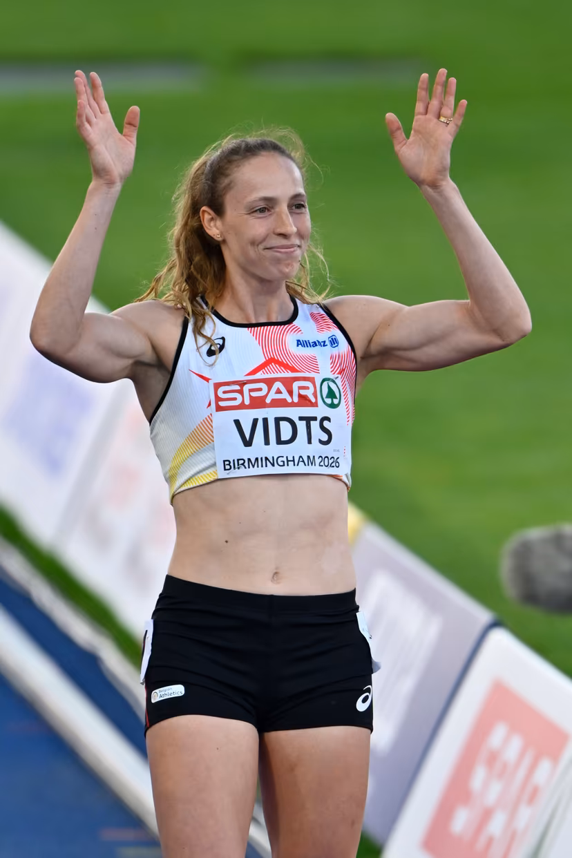 Belgian athlete Vidts Noor pictured during the 800m race of the heptathlon competition, at the European Athletics Championships (August 10-18) in Birmingham, United Kingdom, on Saturday 15 August 2026. BELGA PHOTO ERIC LALMAND