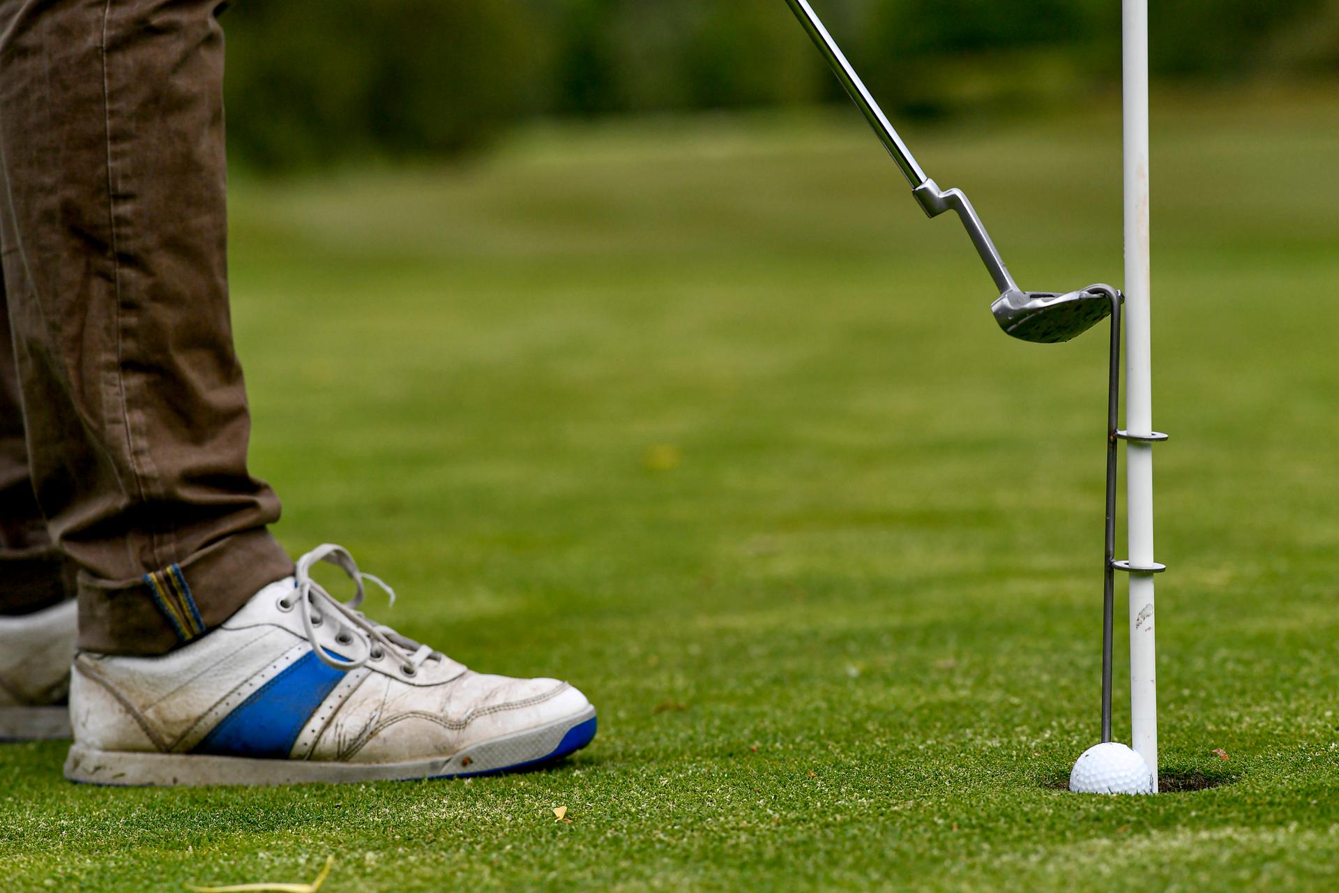Illustration picture shows a special 'Corona Cup' to release the ball out of the hole without touching the flag during the preparations of the golf course and the special measures for the re-opening of Cleydael Golf and Country Club on Monday May 4th, Friday 01 May 2020. Golf is possible in a group (flight) of 3 persons and the clubhouse and the facilities stay closed. Belgium is in its seventh week of confinement in the ongoing corona virus crisis. The government has announced a phased plan to attempt an exit from the lockdown situation in the country, continuing to avoid the spread of Covid-19. BELGA PHOTO DIRK WAEM