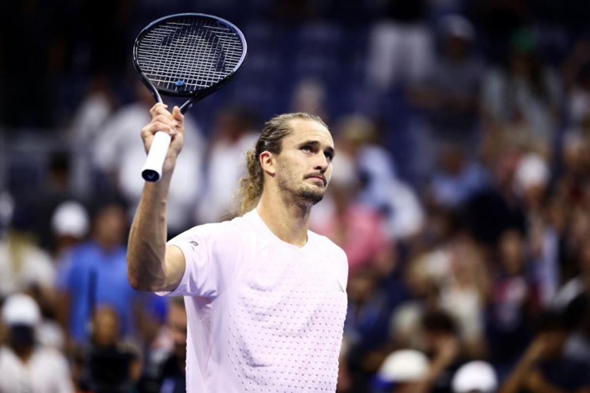 Germany's Alexander Zverev celebrates after victory during the men's singles round of 16 tennis match against Italy's Luciano Darderi on day nine of the US Open tennis tournament at the USTA Billie Jean King National Tennis Center in New York City on September 7, 2026. CHARLY TRIBALLEAU / AFP