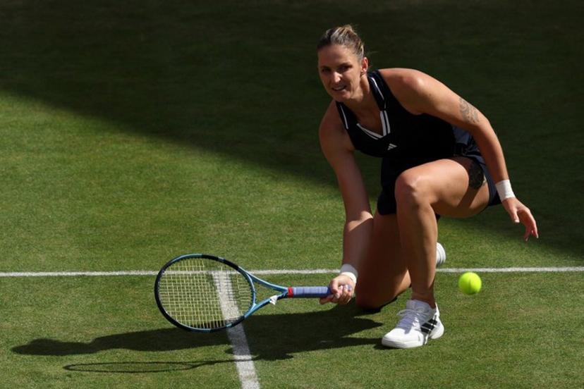 Czech Republic's Karolina Pliskova returns against Croatia's Donna Vekic during their women's singles quarter-final tennis match at the HSBC WTA Championships at Queen's Club in west London on June 12, 2026. Adrian Dennis / AFP