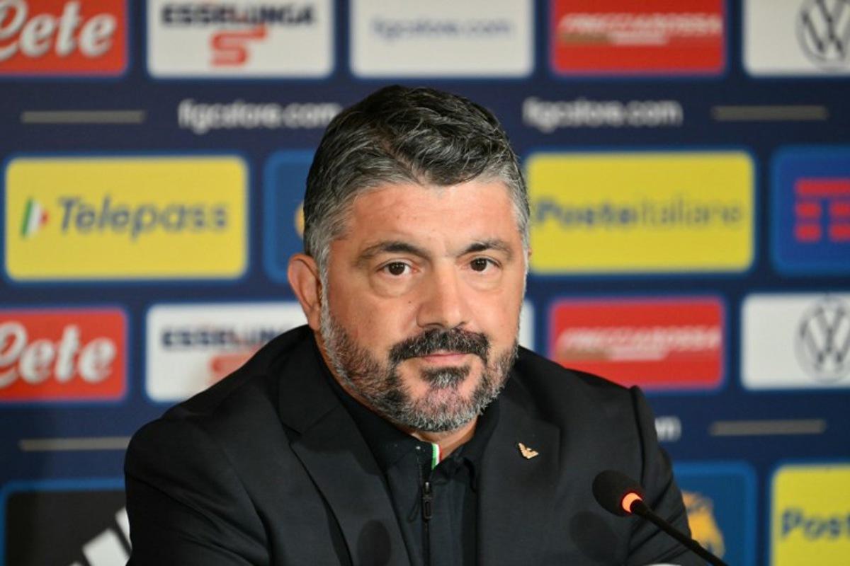 Italy's national football team headcoach Gennaro Gattuso gives a press conference in Rome on June 19, 2025. Gennaro Gattuso was named Italy's new coach and will be tasked with helping the Azzurri qualify for the 2026 World Cup after replacing Luciano Spalletti. Alberto PIZZOLI / AFP