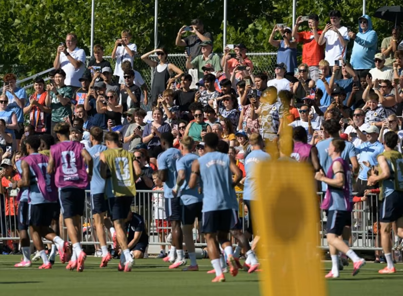 People attend an England training session ahead of their 2026 World Cup football tournament Group L football match against Croatia at Swope Soccer Village in Kansas City on June 13, 2026. JUAN MABROMATA / AFP