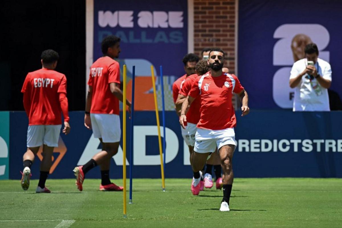 Egypt's forward #10 Mohamed Salah (R)and his teammates take part in a training session in Dallas, on July 2, 2026, ahead of their match against Australia, during the 2026 World Cup football tournament. Paul ELLIS / AFP